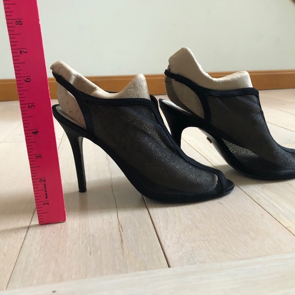 Black glittery sheer mesh open-toe sling-back dress shoes, size 8 - Picture 2 of 10